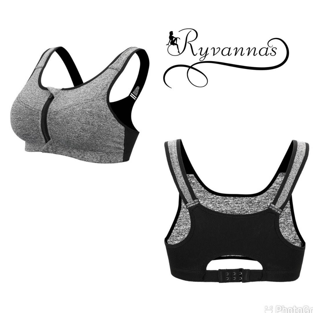 Brassière Sport — Soutien-Gorge Fort Impact Fermeture Éclair Bretelles Réglables